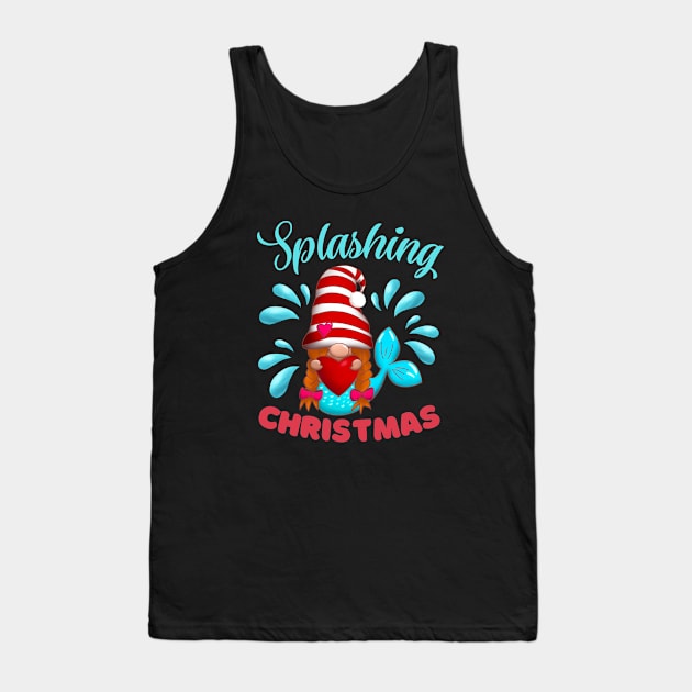 Splashing Christmas Mermaid Gnome Tank Top by Oceanutz